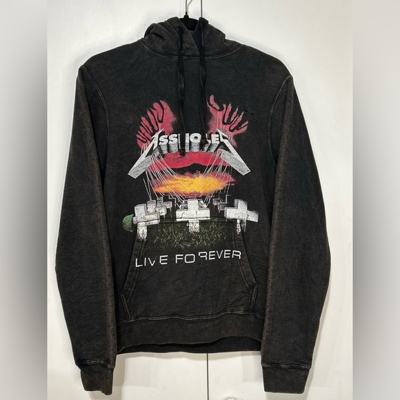 Assholes Live Forever Distressed Thick Fleece Lined Graphic Sweatshirt Small - Picture 1 of 9